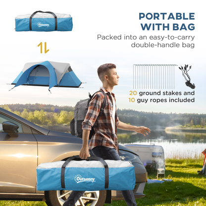 3000mm Waterproof Camping Tent with Porch & Sewn in Groundsheet, Blue