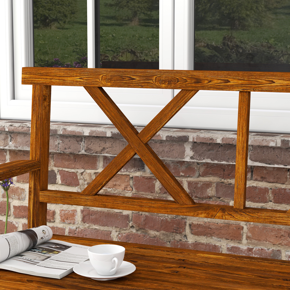 Outsunny 2-Seater Outdoor Wooden Garden Bench with Storage Shelf, Carbonized