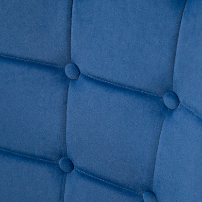 Opulent Velvet Tufted Armchair & Footstool with Gold Legs - Dark Blue