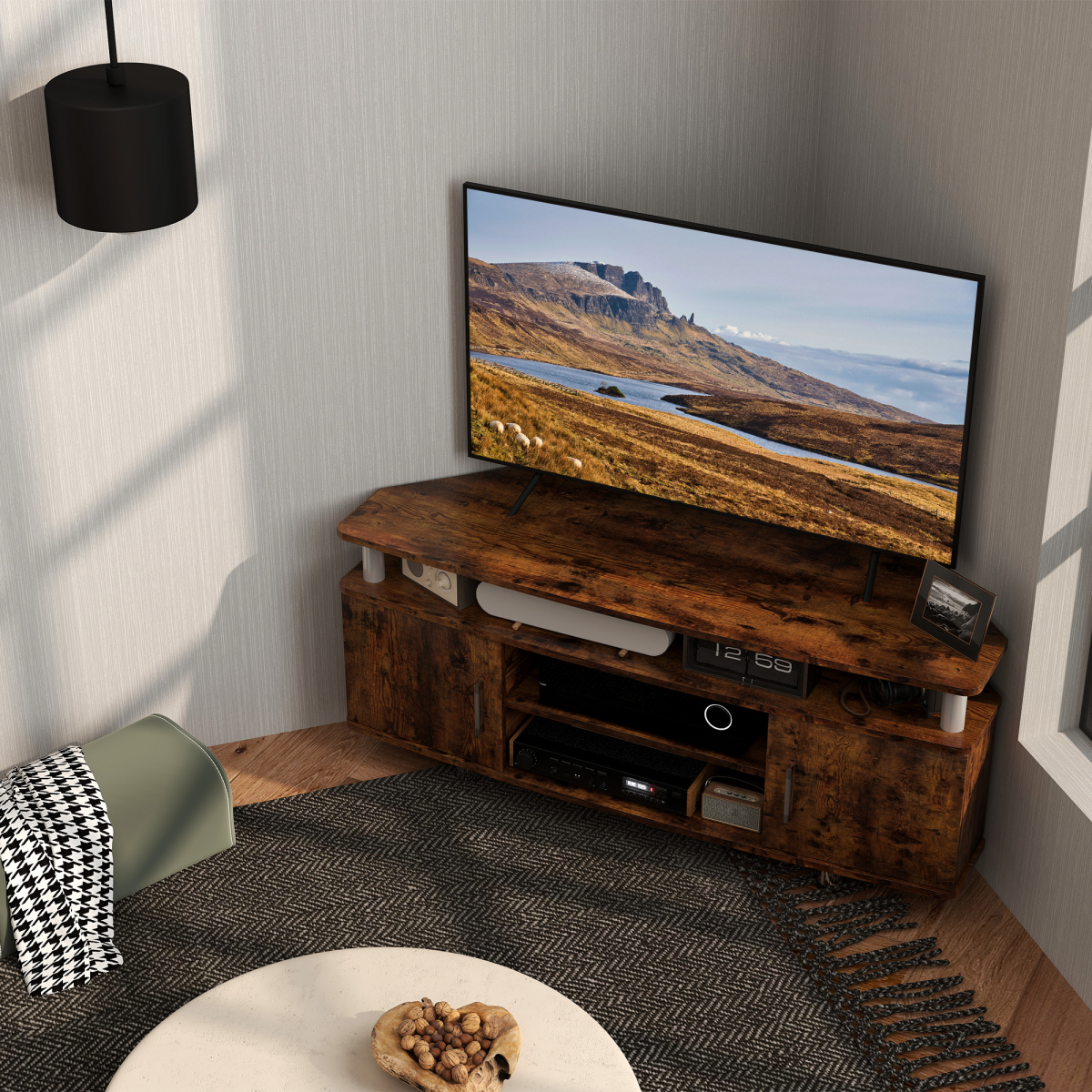 Rustic Elegance: 120cm TV Unit with Storage & Display Shelves