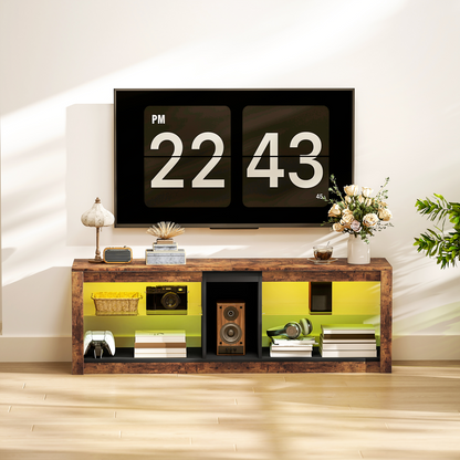 HOMCOM Rustic TV Stand with 7-Color LED Lights, 140cm Top (65in)