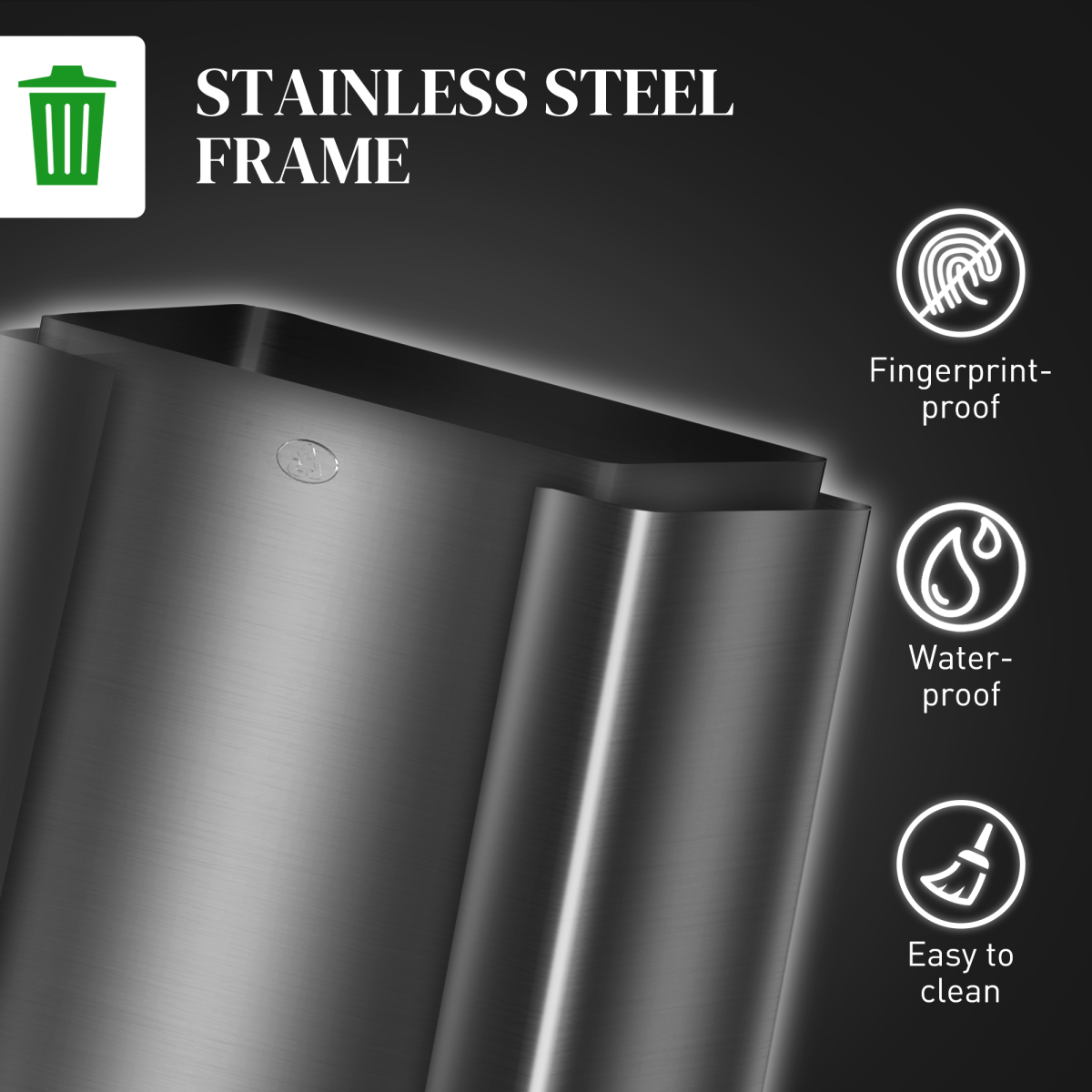 HOMCOM 3 x 15L Triple Kitchen Bin Pedal - Stainless Steel, Black