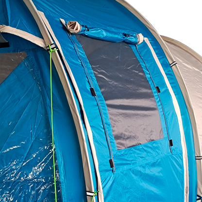 3-4 Person Dual Room Tunnel Tent with Ventilated Windows - Blue