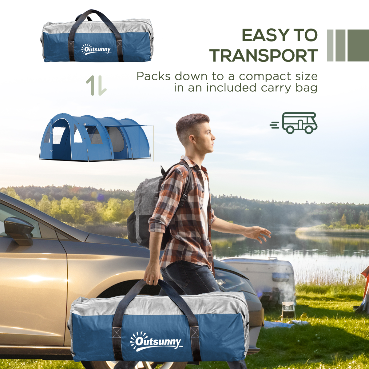 5-6 Man Family Tent Camping Tent with Two Room, Floor & Carry Bag