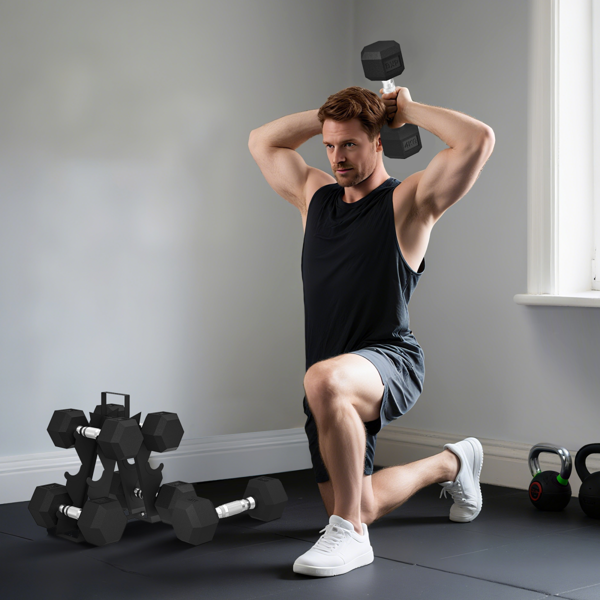 36KG Hex Dumbbell Set with Rack - Versatile Strength & Floor Protection!