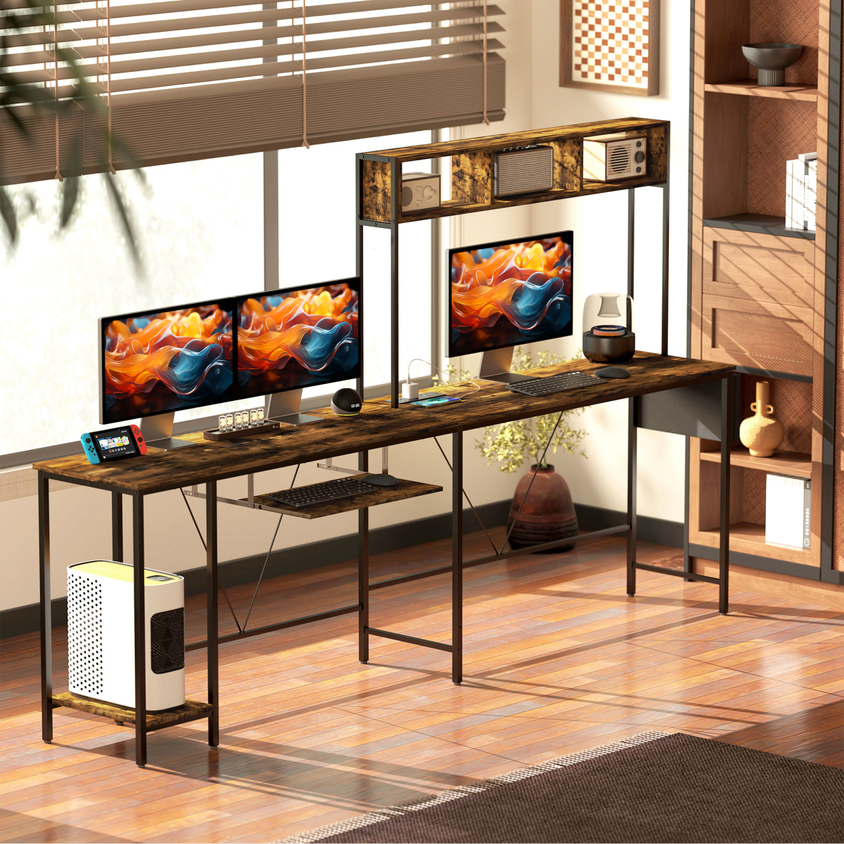 L-Shaped Reversible Corner Desk with USB Charging for Dual Use