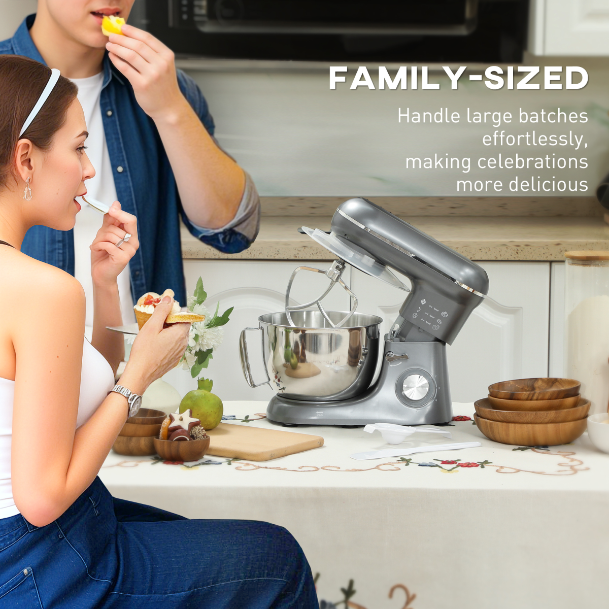 1300W Powerful Kitchen Stand Mixer with 4.5L Bowl & 6 Speeds - Silver