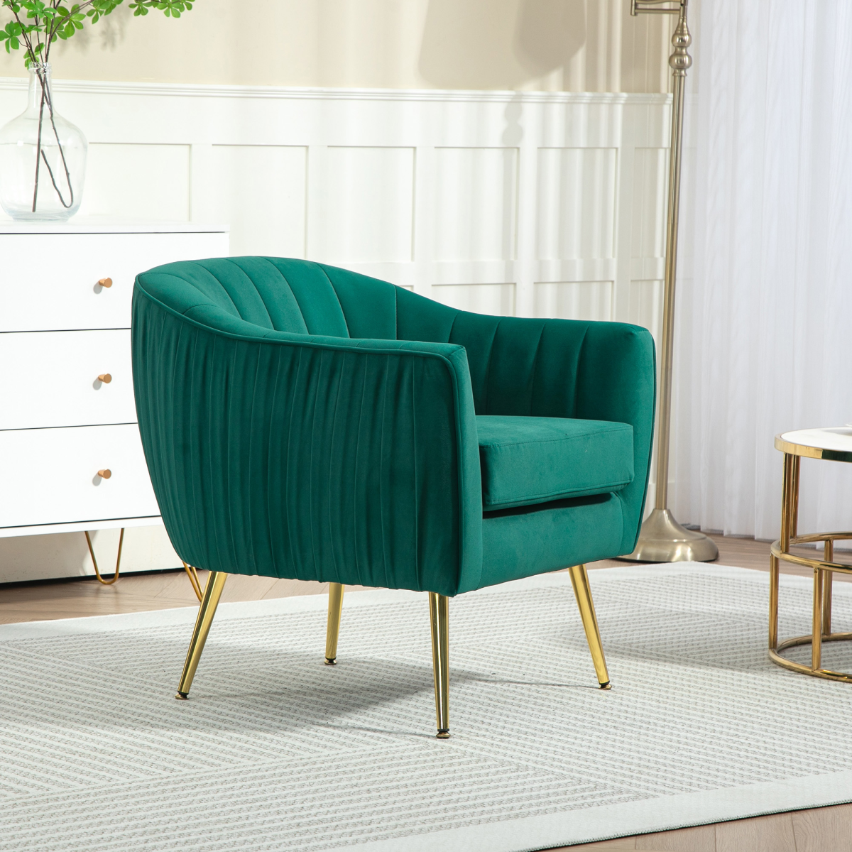 Fabric Single Sofa Arm Chair Upholstered Flocking Wood Leg Living Room Furniture