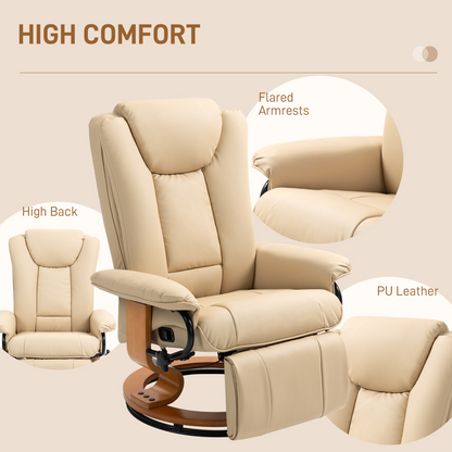 PU Leather Reclining Armchair with Footrest for Living Room, Beige