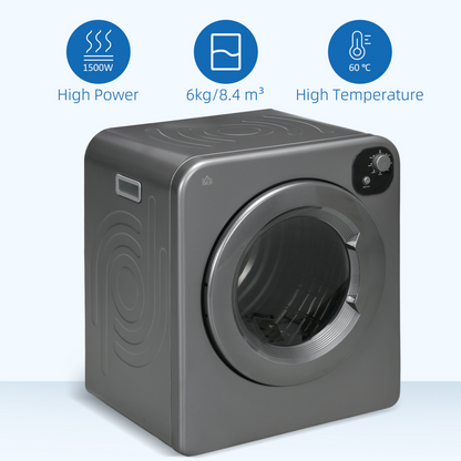 6kg Vented Tumble Dryer with 7 Dry Programmers for Small Spaces Grey