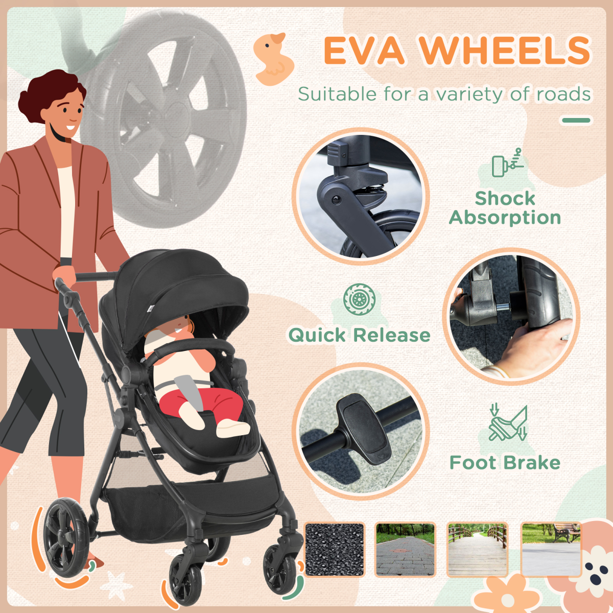 Versatile Foldable Baby Pushchair: Reclines, Compact & Lightweight Stroller – Black