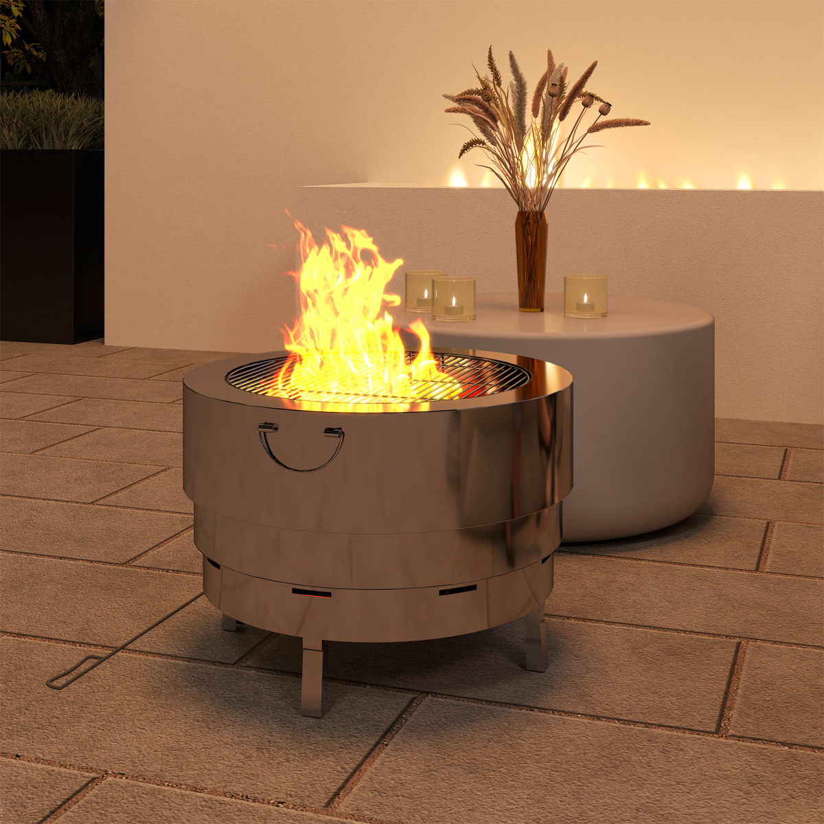 Portable Stainless Steel Fire Pit & Grill – Perfect for Cozy Outdoor Nights!