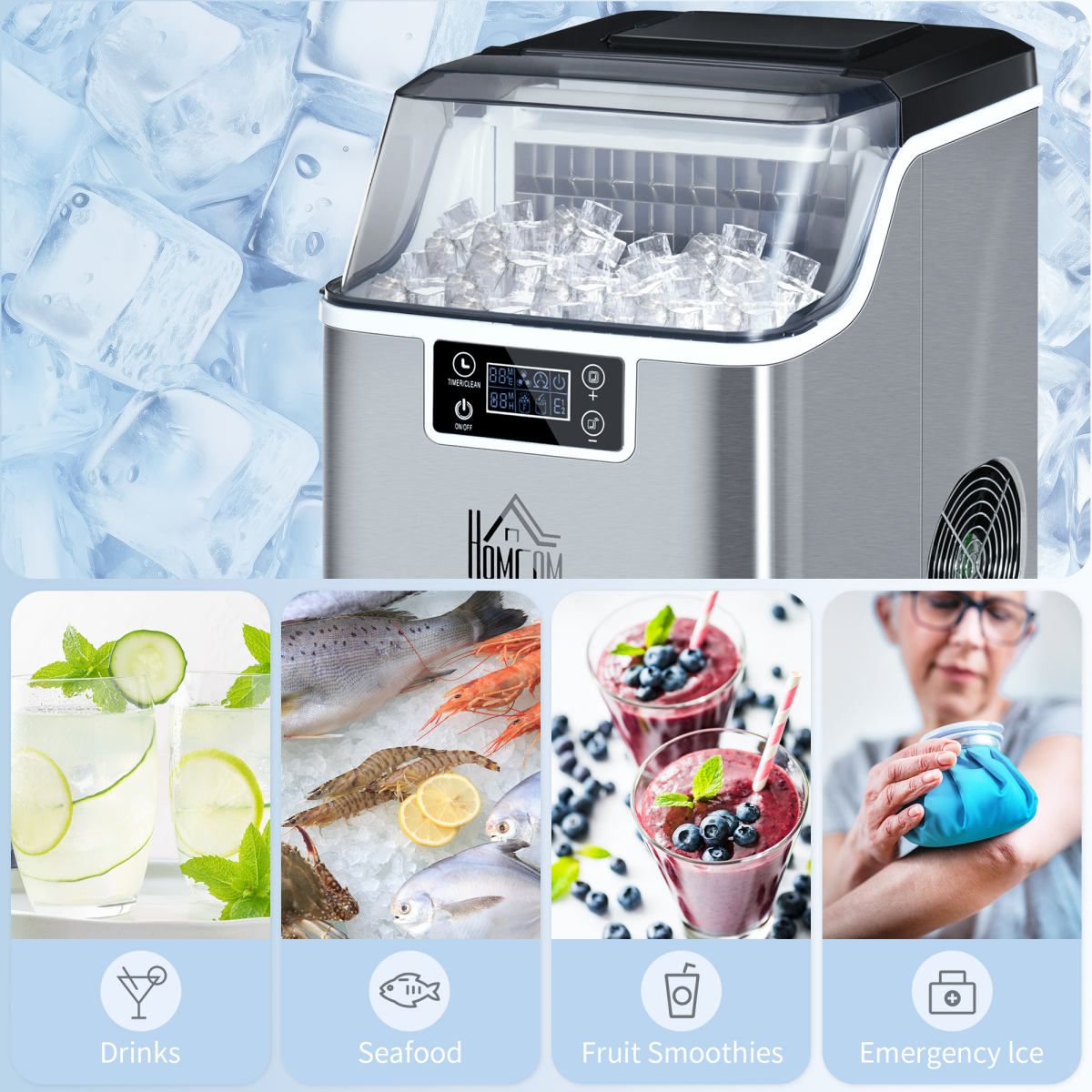 Ice Maker Machine Counter Top Ice Cube Maker for Home 20kg in 24 Hrs