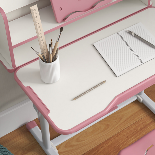 Kids Desk & Chair Set with Bookshelf - Pink, Ages 6-12