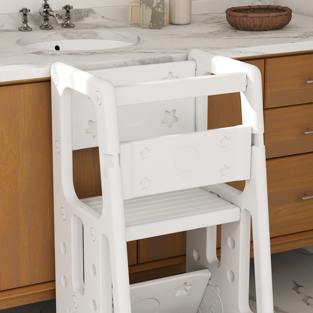Adjustable Toddler Step Stool - Safe & Stylish Kitchen Helper for Kids