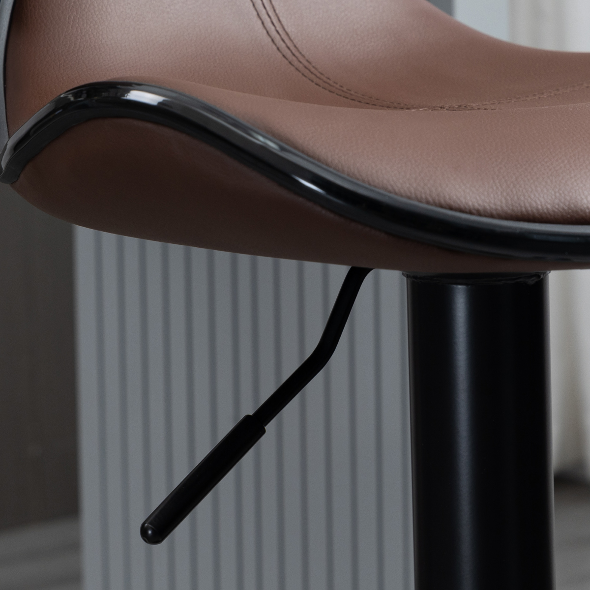 Set of 2 Gas Lift Bar Stools with Backrest, Footrest, Brown Faux Leather