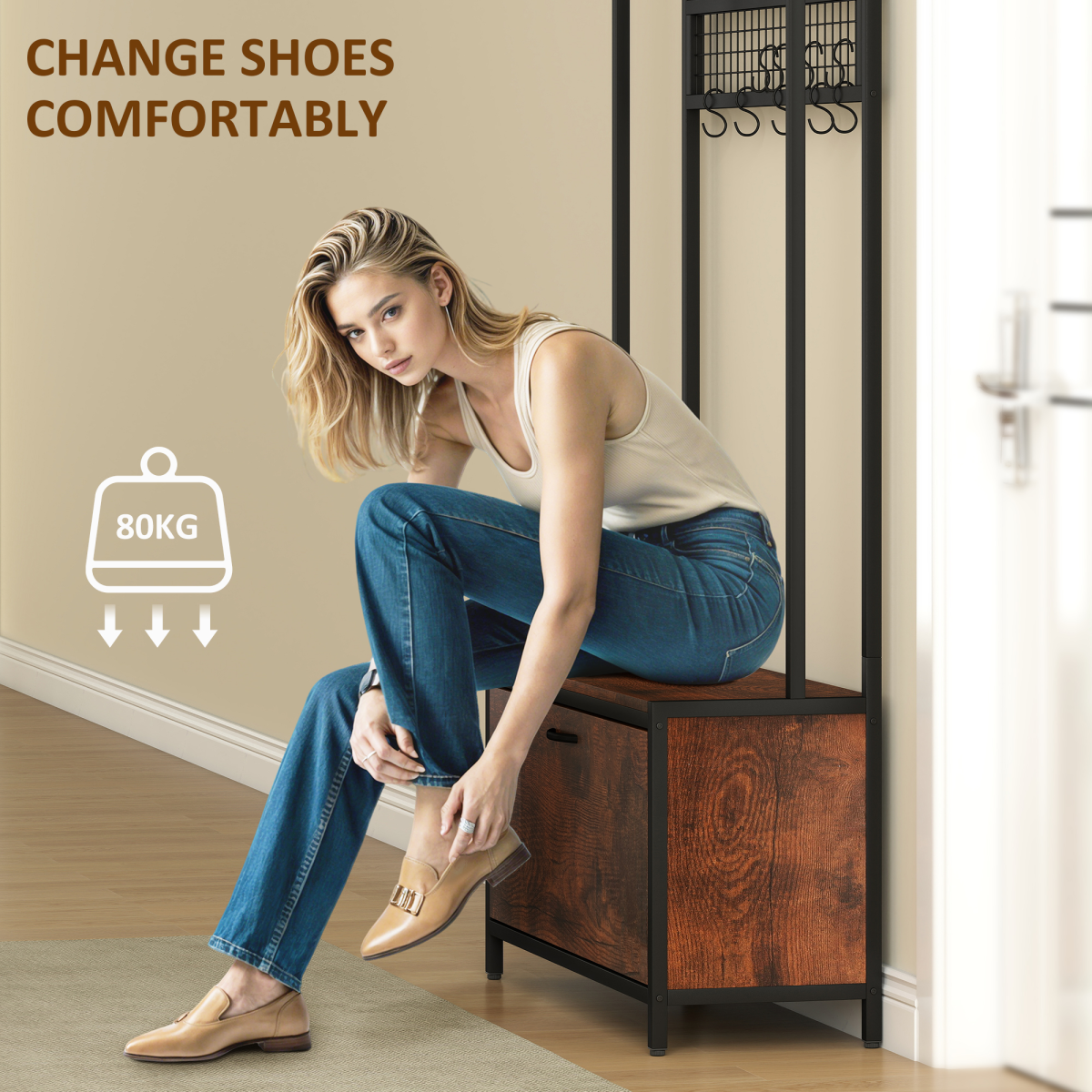 Elegant 5-in-1 Hall Tree & Entryway Bench with Shoe Storage - Rustic Charm
