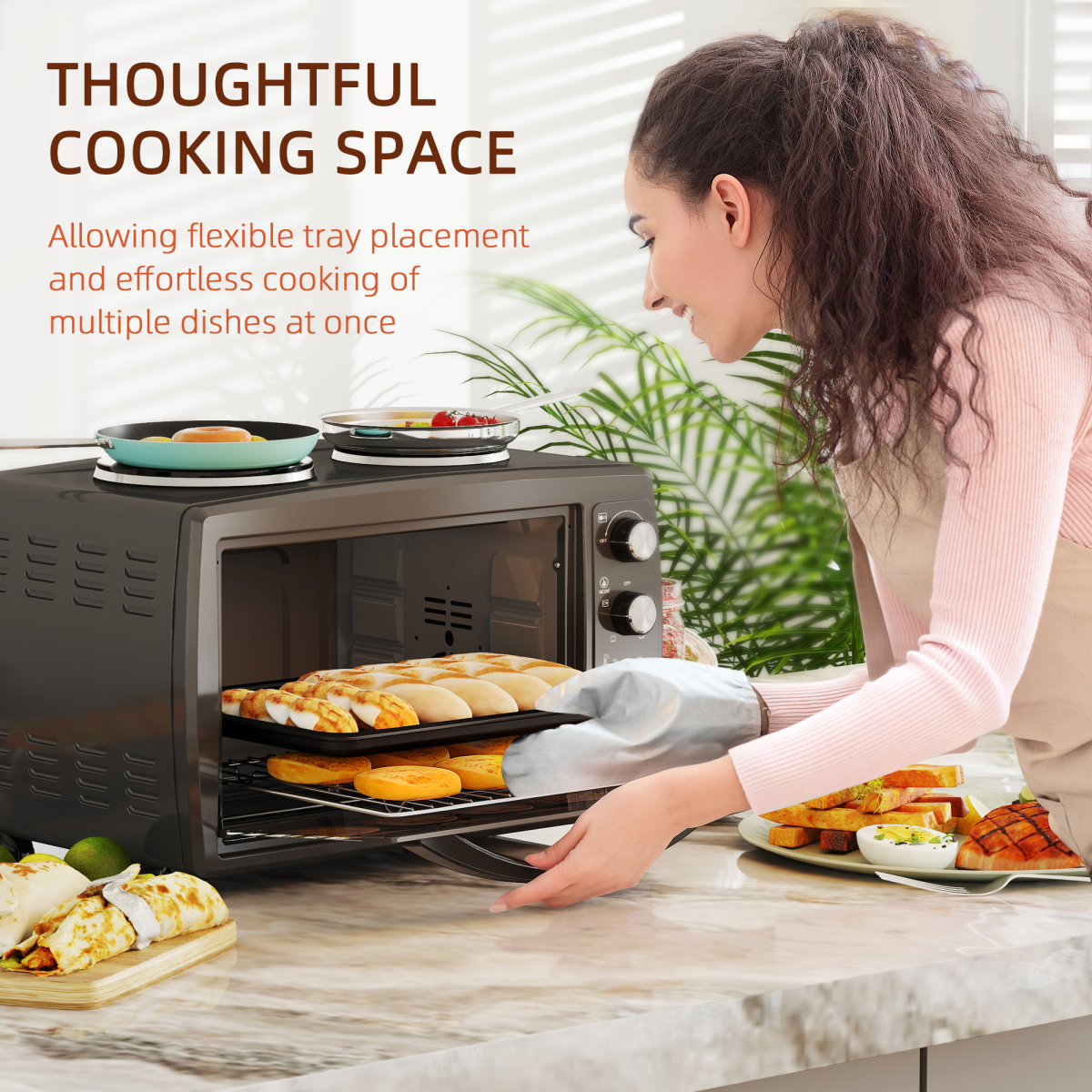 HOMCOM 36L Dual-Plate Countertop Oven 2600W with Grill, Roast & Bake