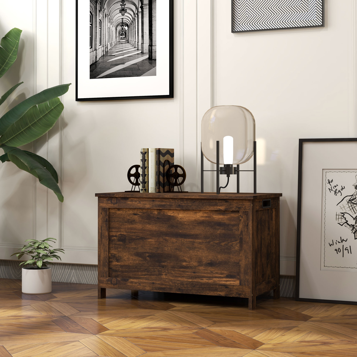 Versatile Rustic Brown Storage Bench: Stylish Organizer & Seat All-in-One