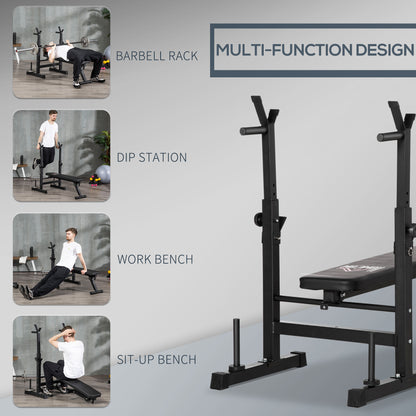 HOMCOM Adjustable Weight Bench with Barbell Rack & Dip Station - Foldable Black