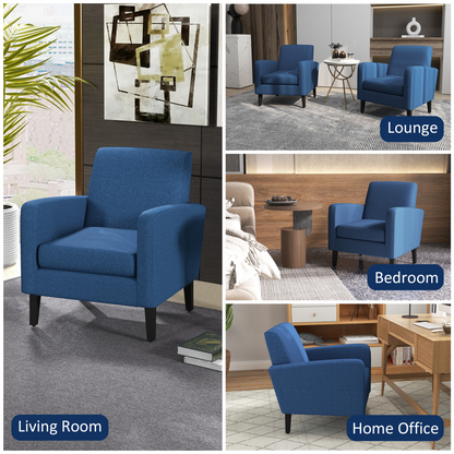 Modern Blue Accent Armchair with Rubber Wood Legs – Stylish & Comfortable!