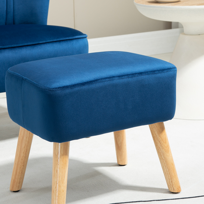 Luxurious Velvet Accent Chair & Ottoman Set - Dark Blue Comfort Redefined!