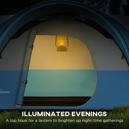 3000mm Waterproof Camping Tent with Porch & Sewn in Groundsheet, Blue