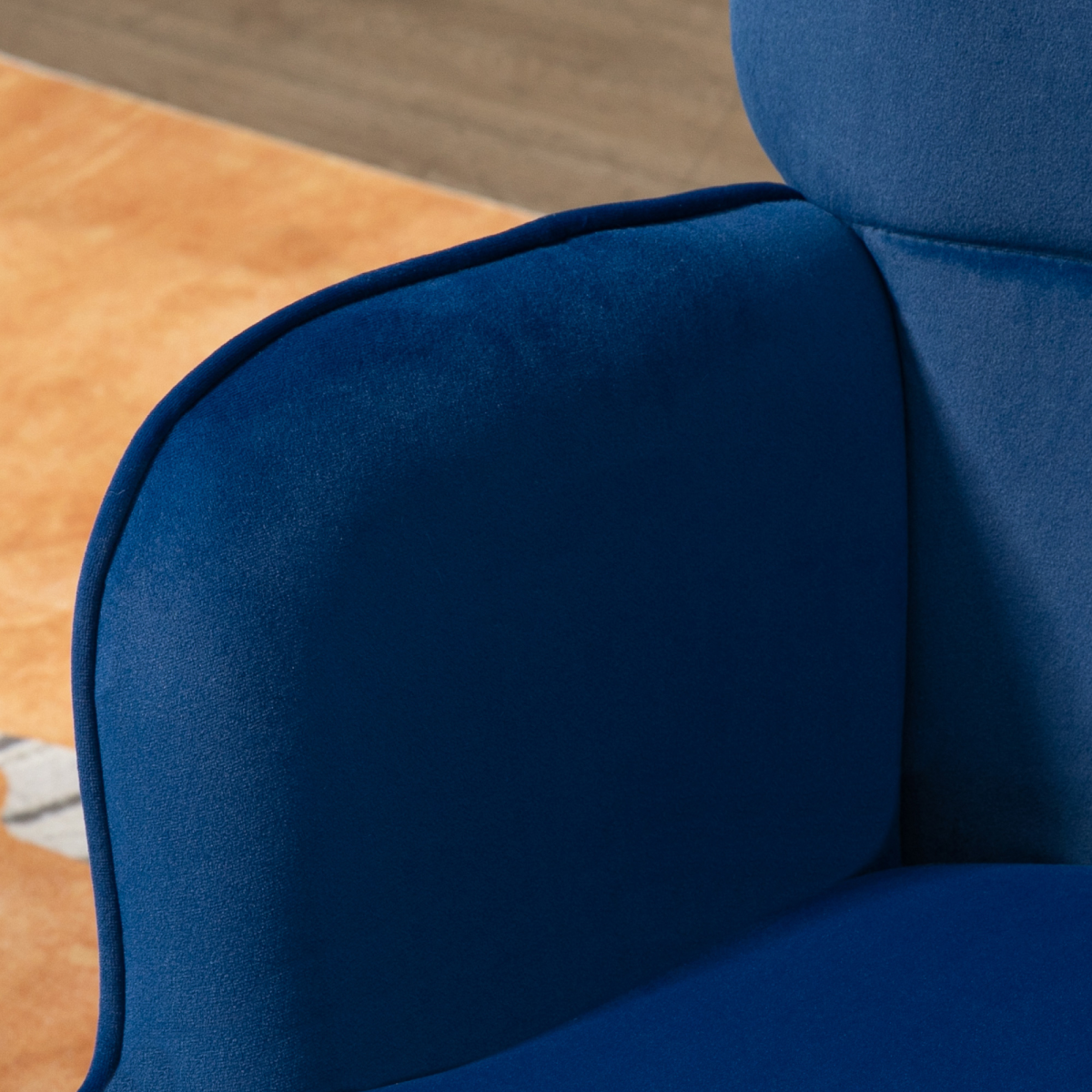 Opulent Velvet Tufted Armchair & Footstool with Gold Legs - Dark Blue