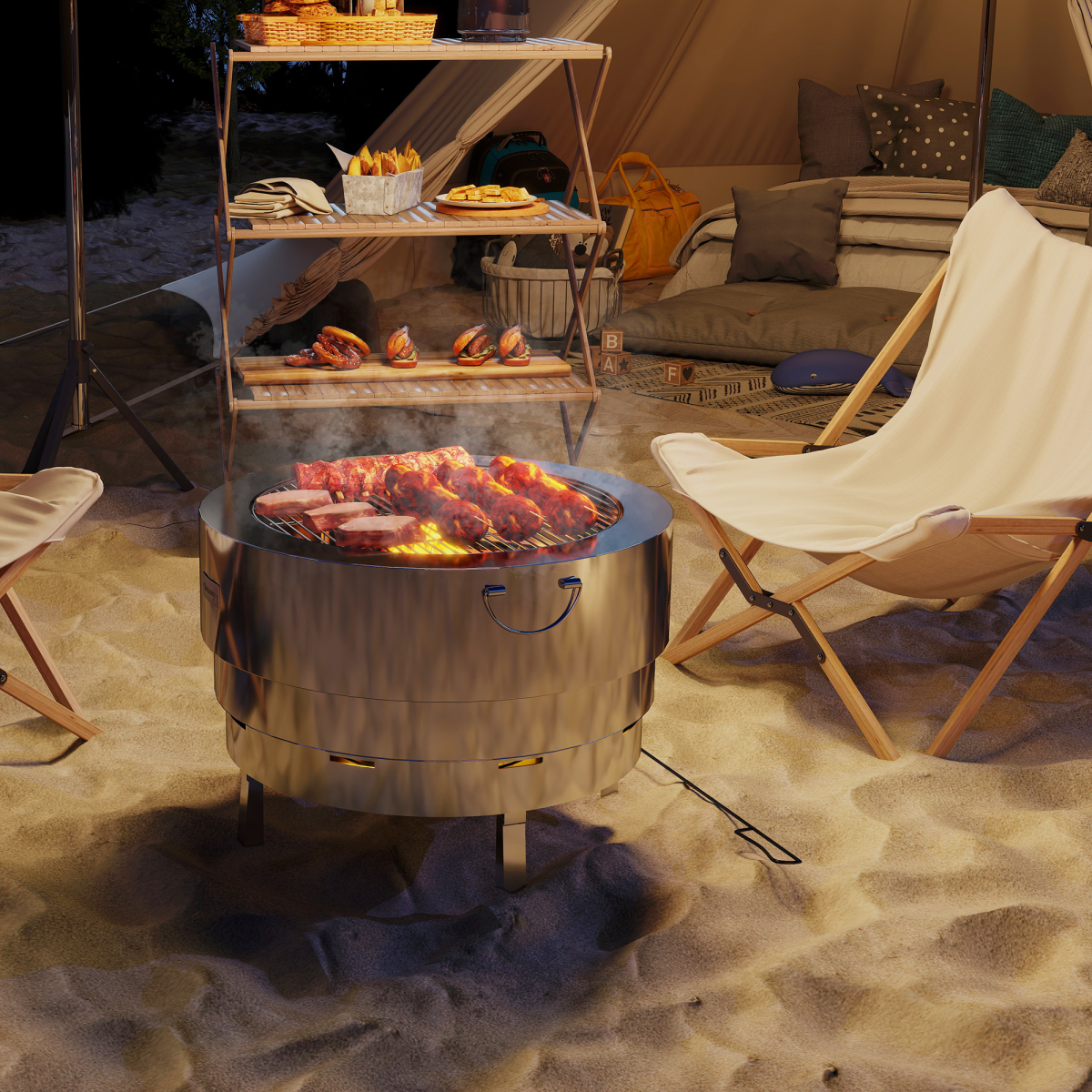 Portable Stainless Steel Fire Pit & Grill – Perfect for Cozy Outdoor Nights!