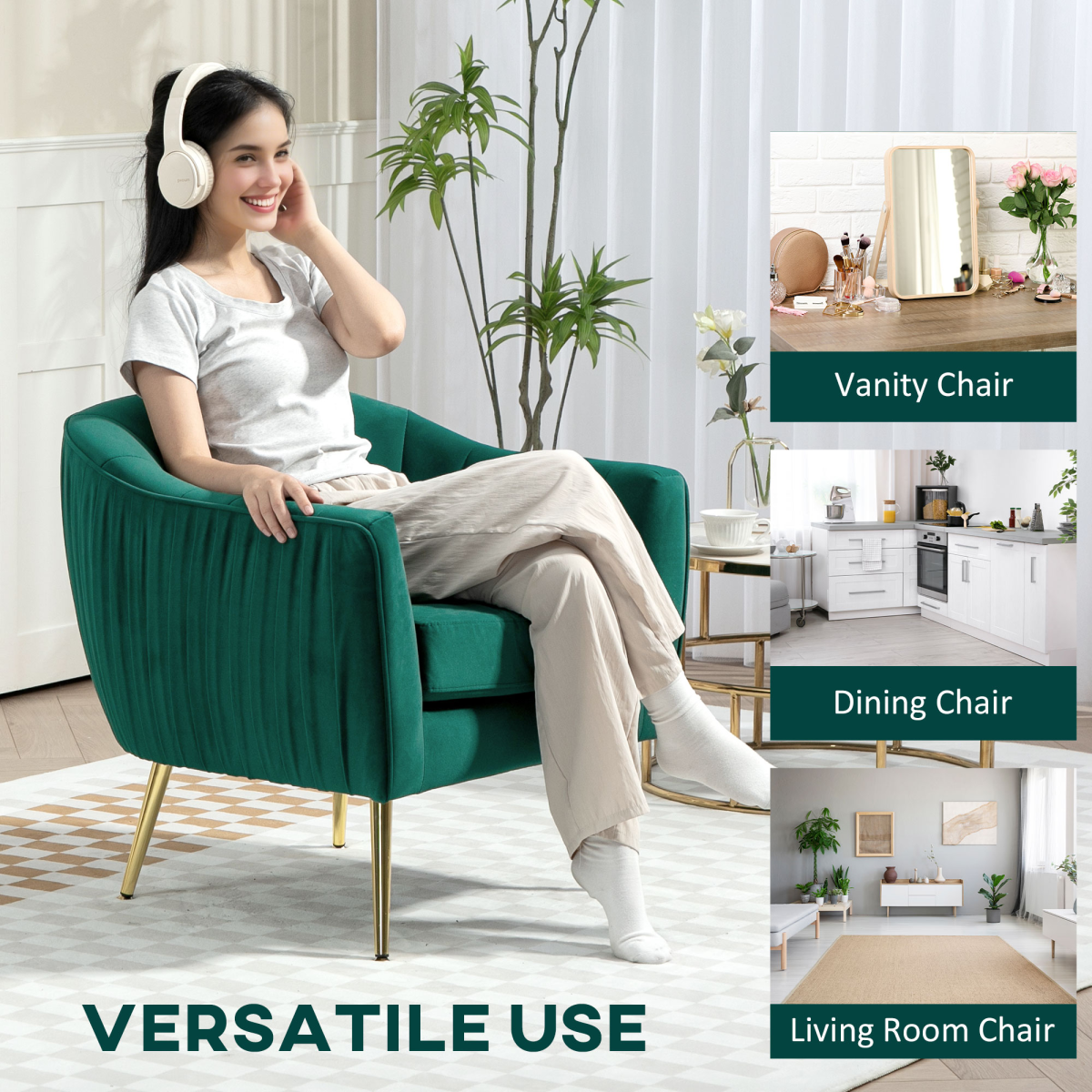Fabric Single Sofa Arm Chair Upholstered Flocking Wood Leg Living Room Furniture