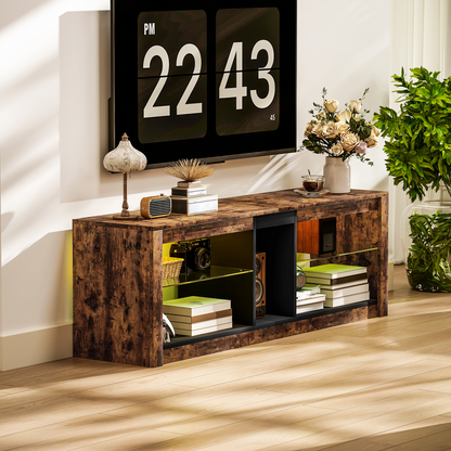 HOMCOM Rustic TV Stand with 7-Color LED Lights, 140cm Top (65in)