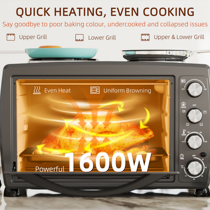 HOMCOM 36L Dual-Plate Countertop Oven 2600W with Grill, Roast & Bake