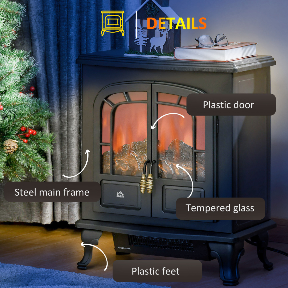 Stylish Electric Fireplace with LED Flame Effect & Double Door - 1000W/2000W