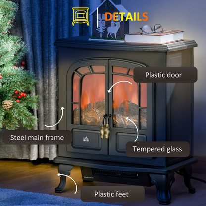 Stylish Electric Fireplace with LED Flame Effect & Double Door - 1000W/2000W