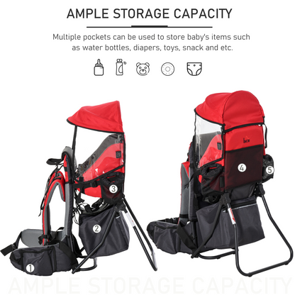 HOMCOM Toddler Hiking Backpack Carrier with Detachable Rain Cover - Red