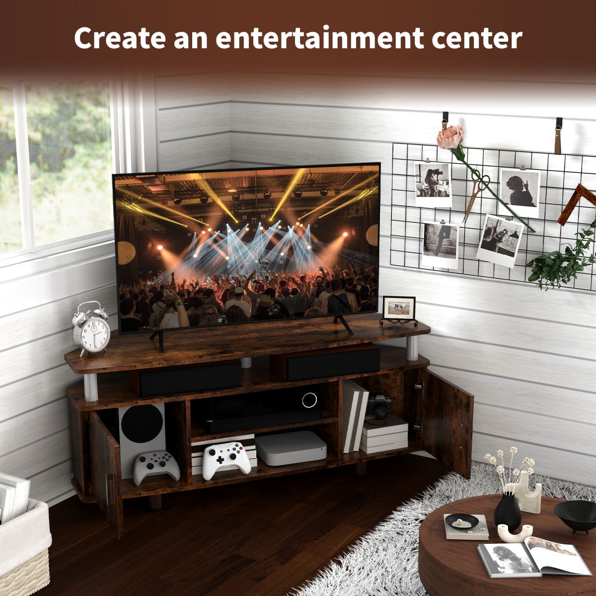 Rustic Elegance: 120cm TV Unit with Storage & Display Shelves