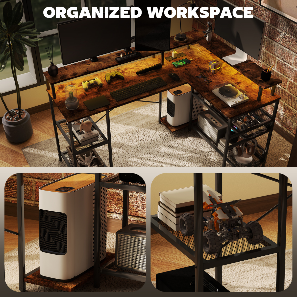 Illuminate Your Space: HOMCOM L-Shaped Gaming Desk with RGB Lights & Power Outlets
