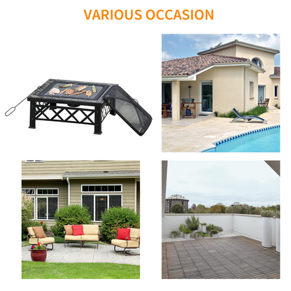 Elegant 76cm Square Garden Fire Pit Table for BBQ & Cozy Nights