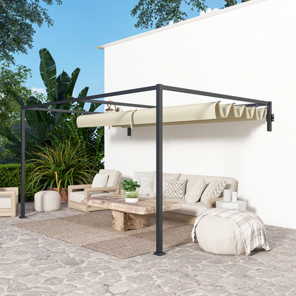 Wall Mounted Pergola with Retractable Roof, Khaki 3 x 4m