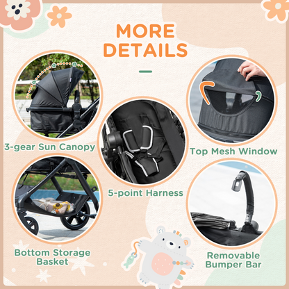 Versatile Foldable Baby Pushchair: Reclines, Compact & Lightweight Stroller – Black