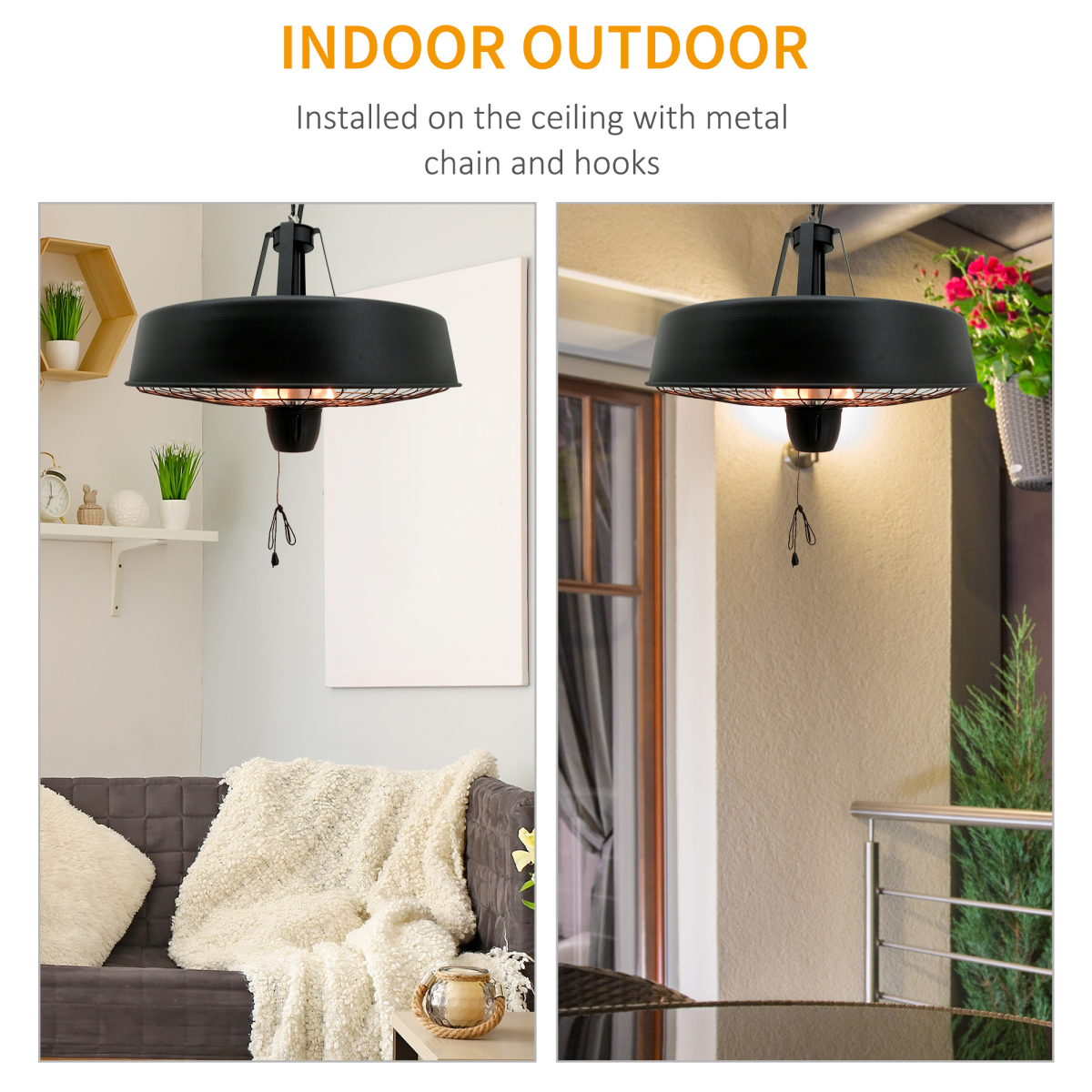 Versatile Halogen Infrared Heater - 1000/2500W Ceiling Hanging Warmth