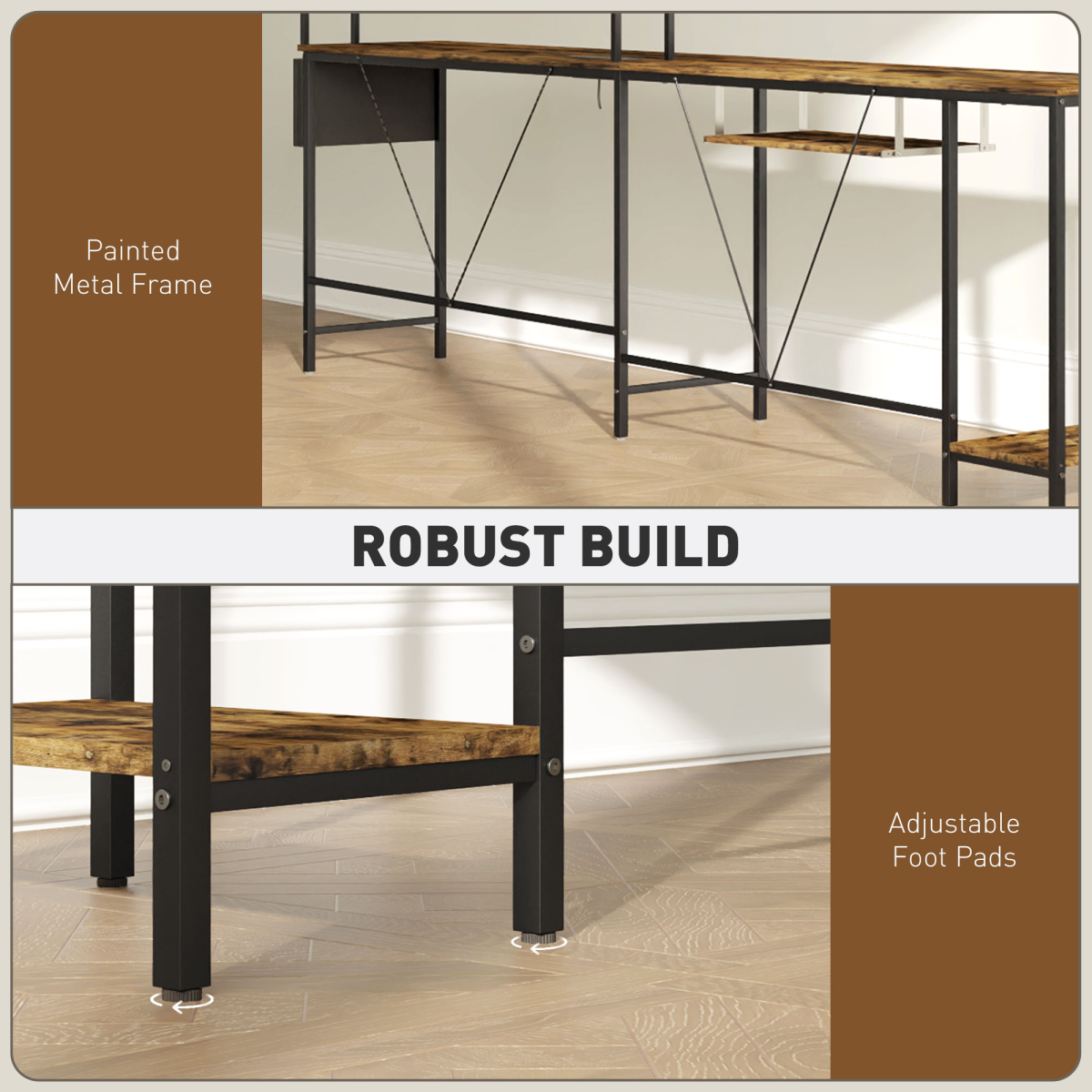 L-Shaped Reversible Corner Desk with USB Charging for Dual Use
