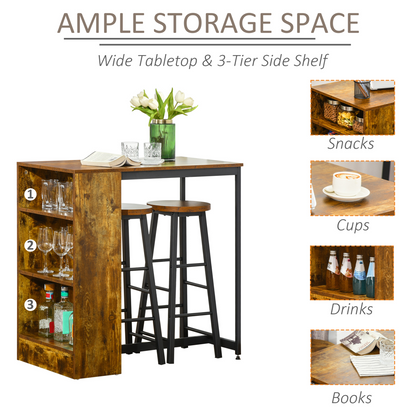 Compact 3-Piece Bar Table Set with Stools & Storage – Modern Industrial Design