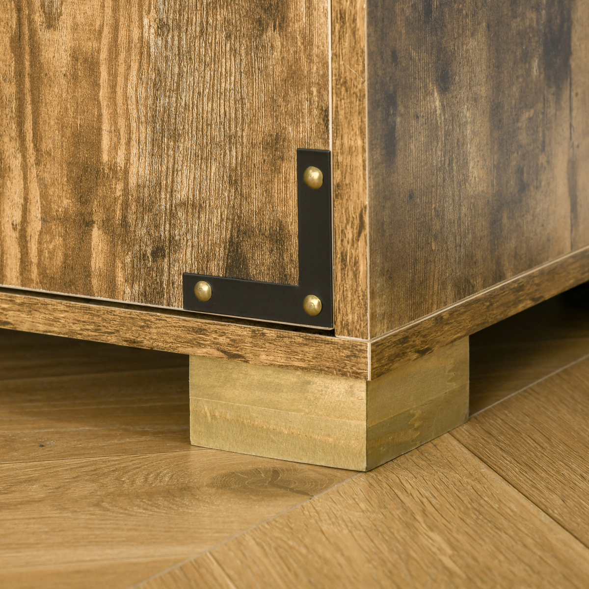 Rustic 4-Door Farmhouse Cabinet: Sturdy Storage with Industrial Flair