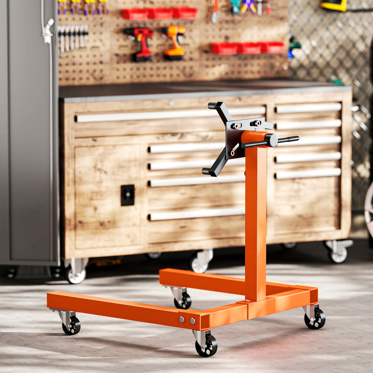 570kg Heavy-Duty Rotating Engine Stand with Adjustable Head - Orange