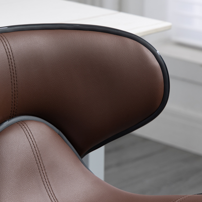 Set of 2 Gas Lift Bar Stools with Backrest, Footrest, Brown Faux Leather