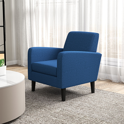 Modern Blue Accent Armchair with Rubber Wood Legs – Stylish & Comfortable!