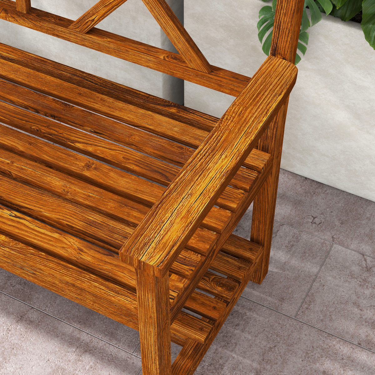 Outsunny 2-Seater Outdoor Wooden Garden Bench with Storage Shelf, Carbonized