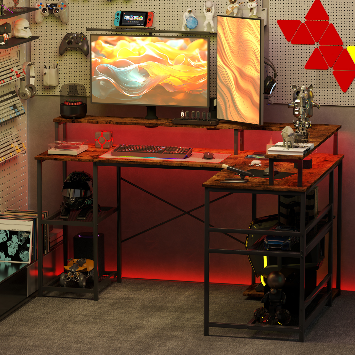 Illuminate Your Space: HOMCOM L-Shaped Gaming Desk with RGB Lights & Power Outlets