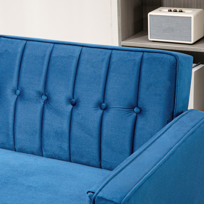 Convertible Sofa Futon Velvet-Touch Tufted Couch Sofa Bed Split Back Blue